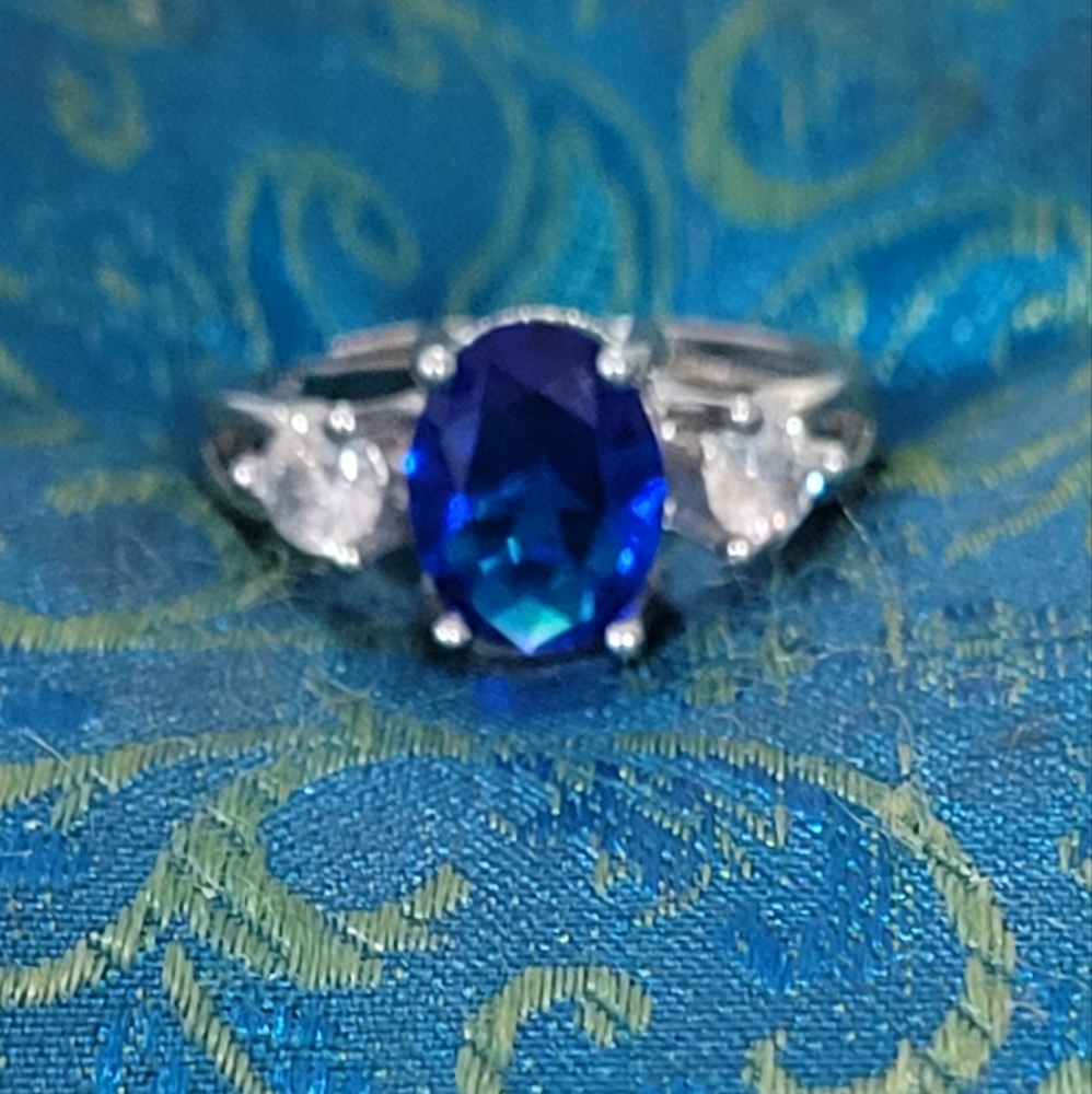 S925 Dark Blue & White Zircon  Ring - Picture 4 of 8